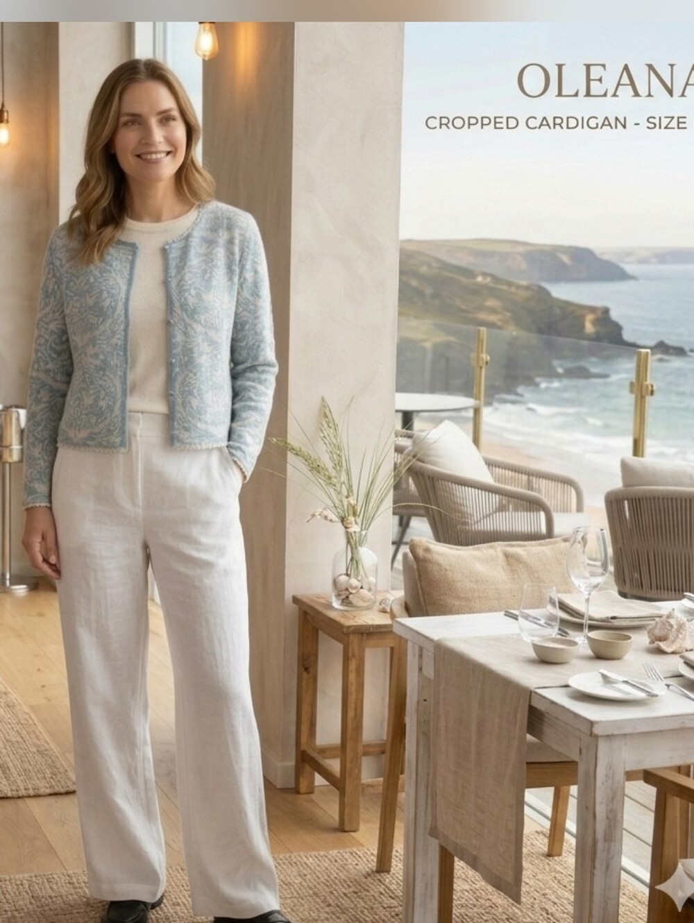 OLEANA Norway "Signe" Floral Damask Knit Cardigan Blue Merino & Silk Vintage
